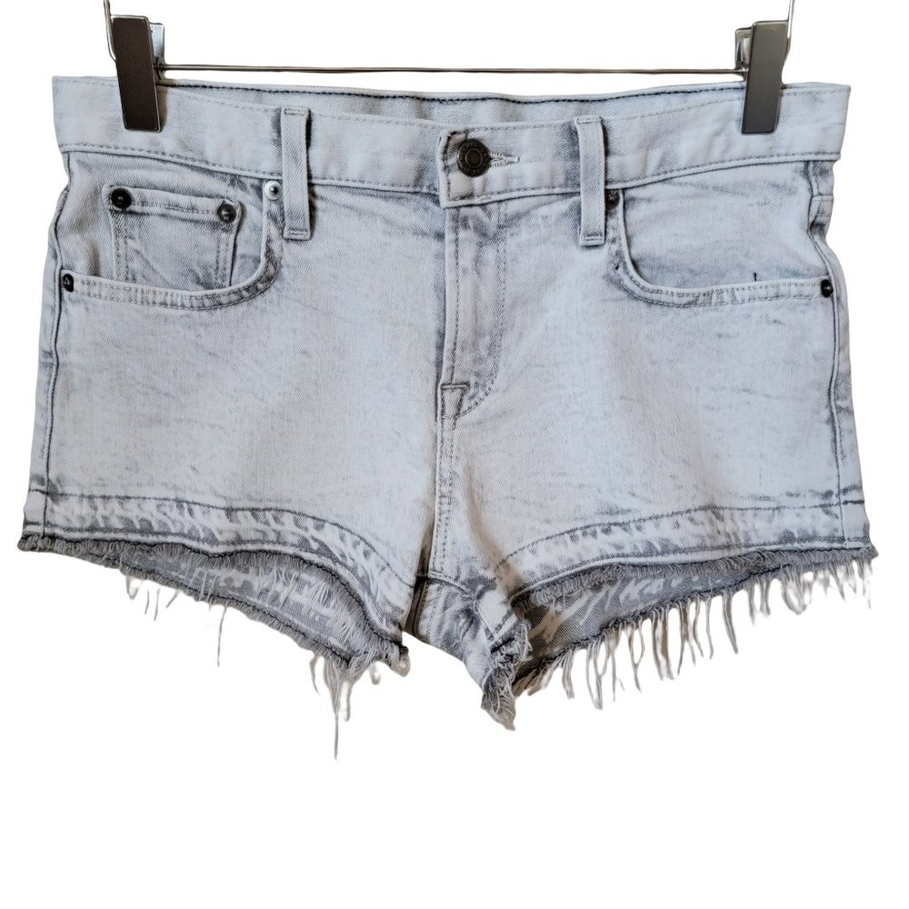 Helmut Lang Acid Wash Released Hem Cutoff Denim Jean Shorts